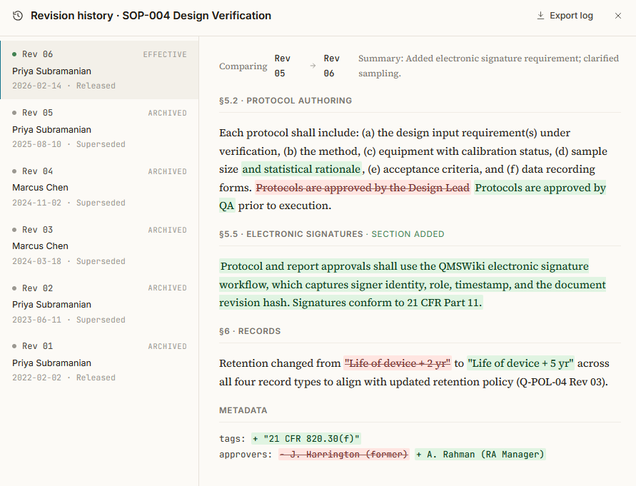 An immutable version history
